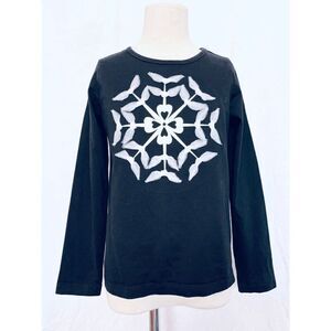 Hanna Andersson Girls 6/7 (120) Long Sleeve Snowflake Lace Appliqué Knit Top